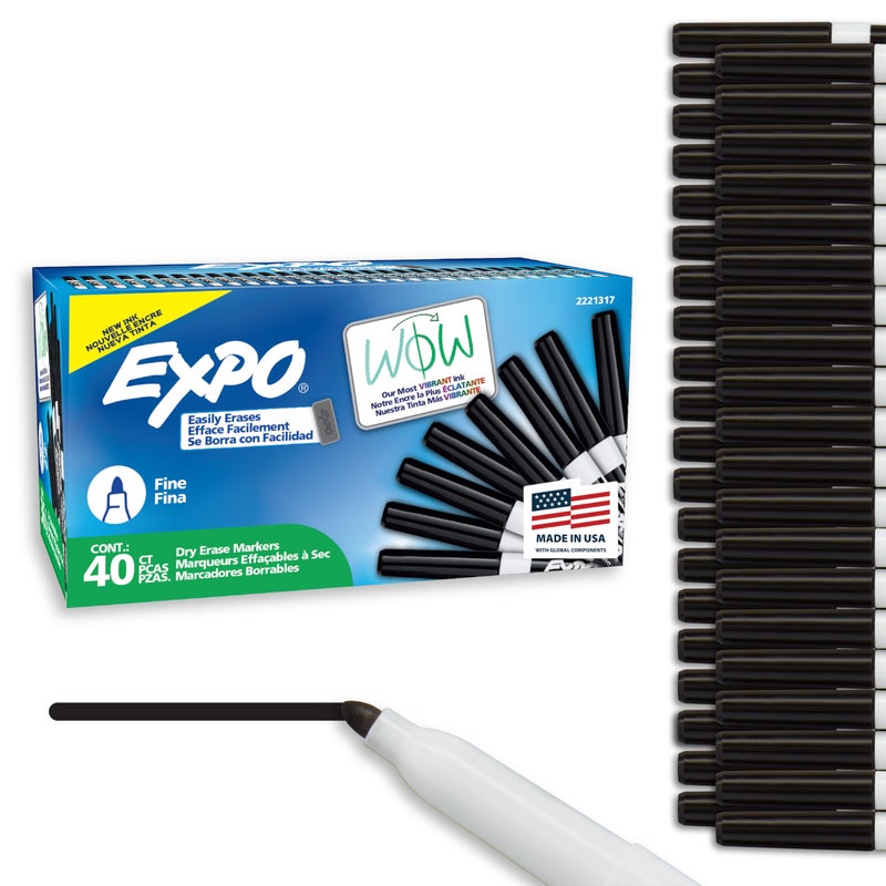 EXPO Dry Erase Markers, Low Odor Ink, Black, Fine Tip, 40 Count - Image 1